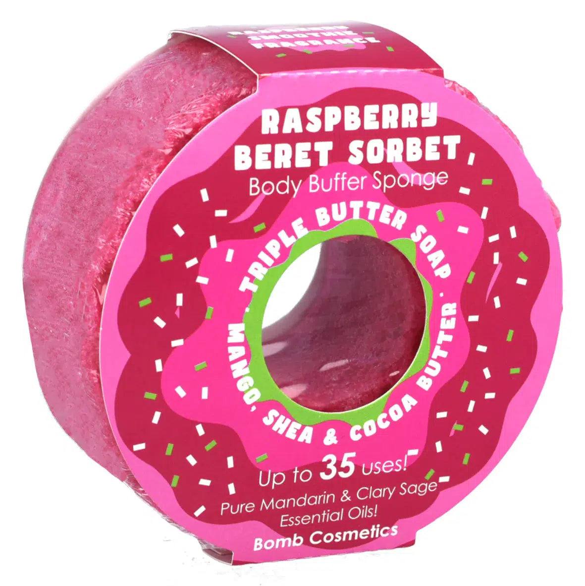 Bomb Cosmetics Raspberry Beret Sorbet Buffer Sponge-Breda's Gift Shop