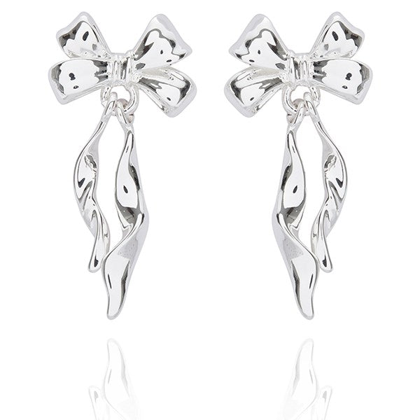 Bow Silver Plated Earrings-Breda's Gift Shop