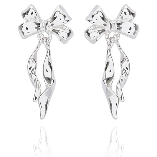 Bow Silver Plated Earrings-Breda's Gift Shop