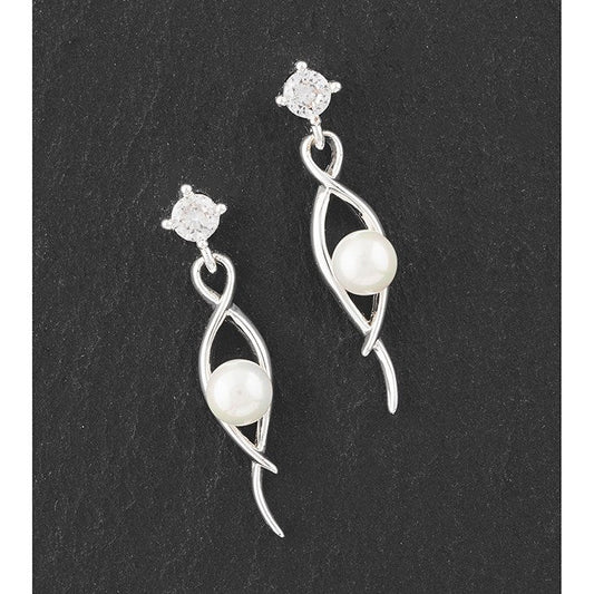 Equilibrium Crossover Silver Plated Modern Pearl Earrings-Breda's Gift Shop