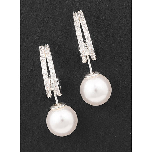 Equilibrium Pearl Diamante Drop Silver Plated Earrings-Breda's Gift Shop