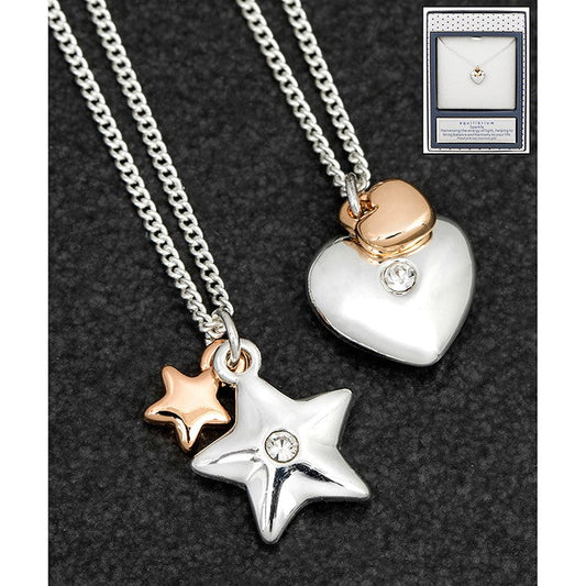 Equilibrium Silver Plated Heart & Stars Necklace-Breda's Gift Shop