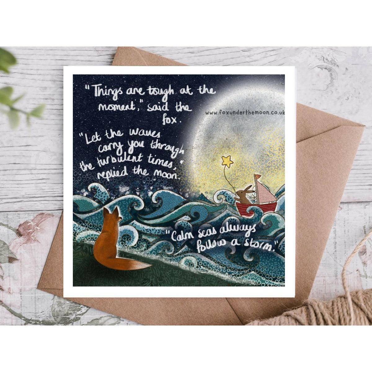 Fox Under The Moon 'Waves' Greeting Card-Breda's Gift Shop