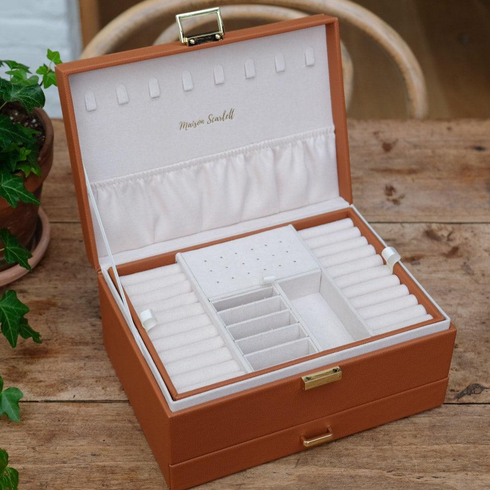 Maison Scarlett Cognac Denise Jewellery Box - w/ drawer-Breda's Gift Shop