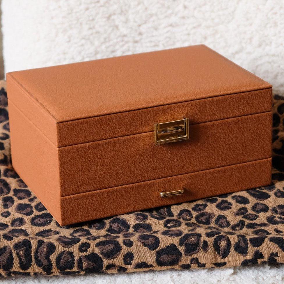 Maison Scarlett Cognac Denise Jewellery Box - w/ drawer-Breda's Gift Shop