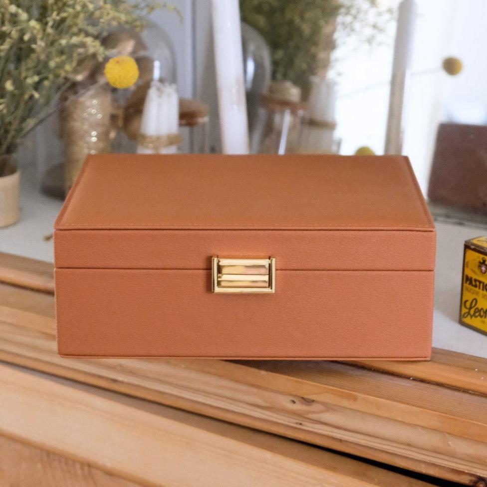 Maison Scarlett Cognac Louise Jewellery Box - w/out drawer-Breda's Gift Shop