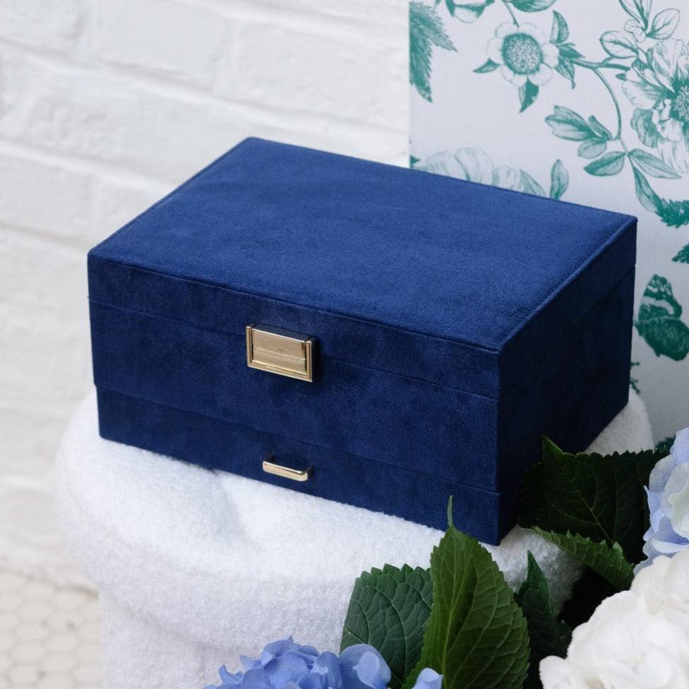 Maison Scarlett Dark Blue Denise Jewellery Box - w/ drawer-Breda's Gift Shop