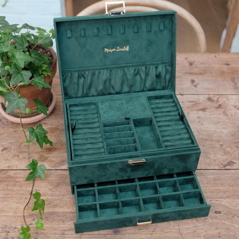 Maison Scarlett Dark Green Denise Jewellery Box - w/ drawer-Breda's Gift Shop