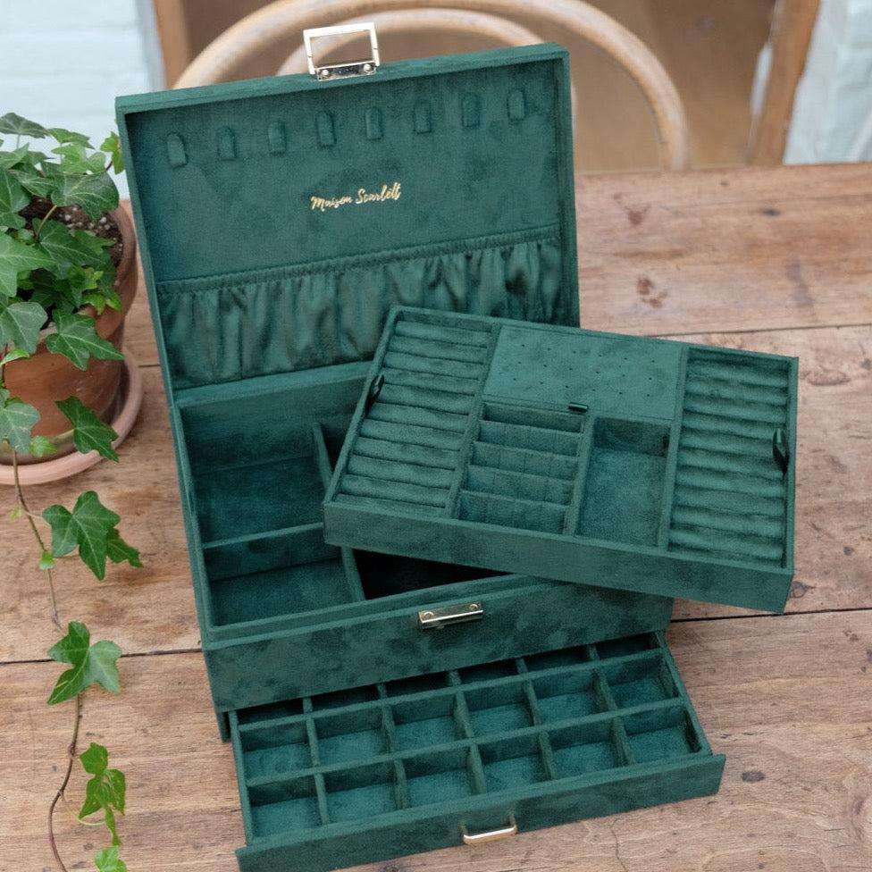 Maison Scarlett Dark Green Denise Jewellery Box - w/ drawer-Breda's Gift Shop