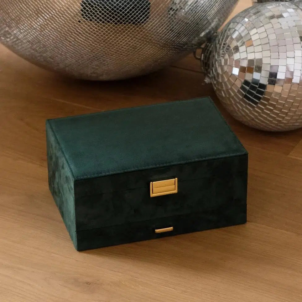 Maison Scarlett Dark Green Denise Jewellery Box - w/ drawer-Breda's Gift Shop