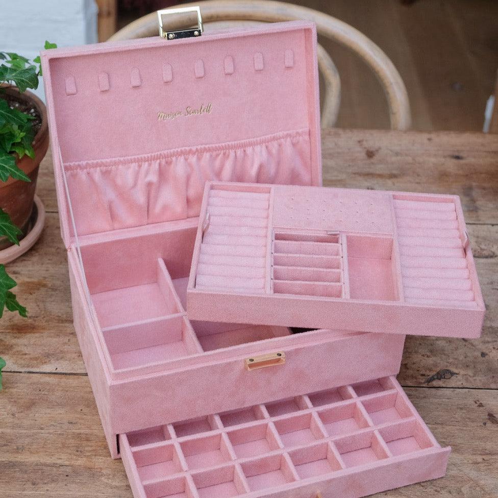 Maison Scarlett Pink Velvet Denise Jewellery Box - w/ drawer-Breda's Gift Shop