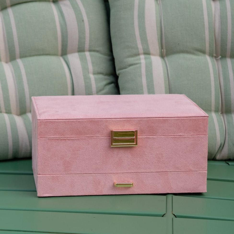 Maison Scarlett Pink Velvet Denise Jewellery Box - w/ drawer-Breda's Gift Shop