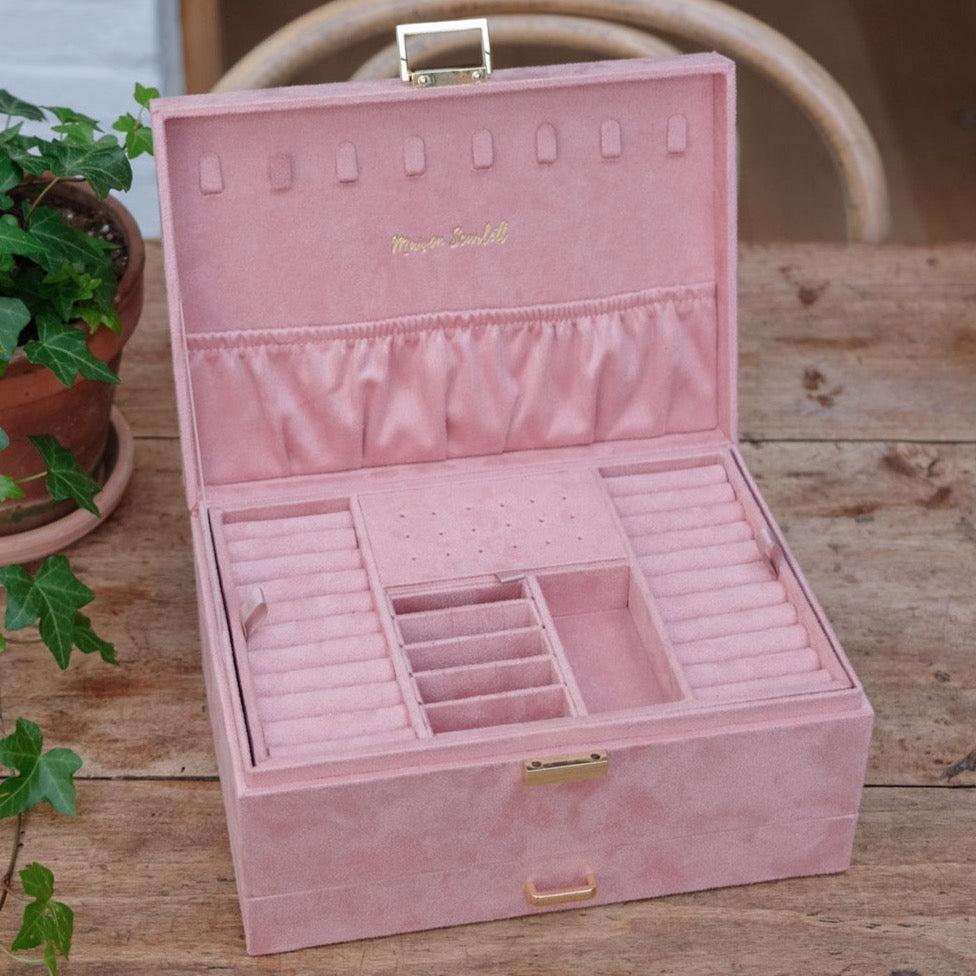 Maison Scarlett Pink Velvet Denise Jewellery Box - w/ drawer-Breda's Gift Shop