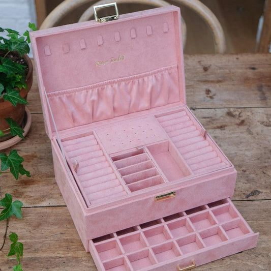 Maison Scarlett Pink Velvet Denise Jewellery Box - w/ drawer-Breda's Gift Shop