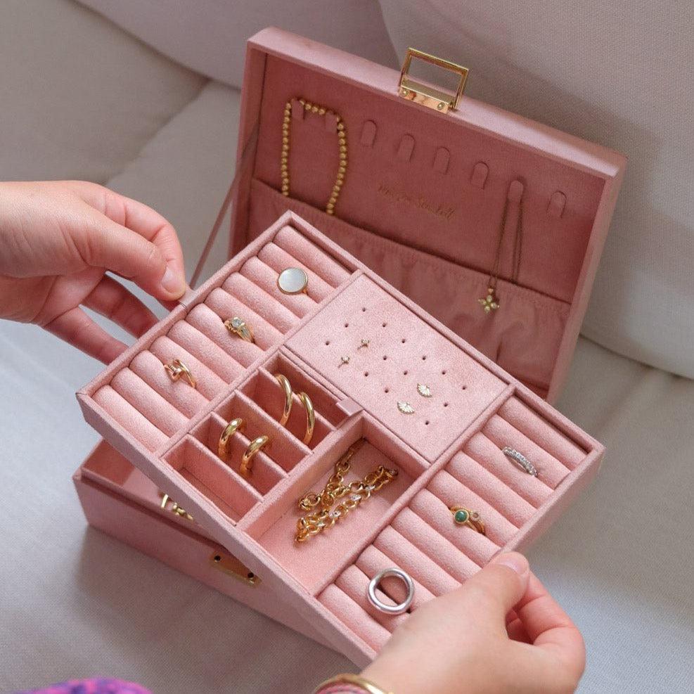 Maison Scarlett Pink Velvet Louise Jewellery Box - w/out drawer-Breda's Gift Shop