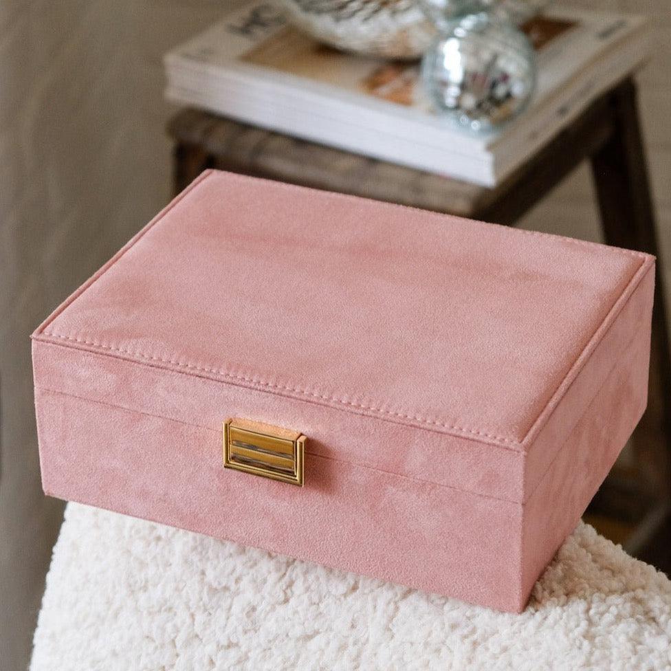 Maison Scarlett Pink Velvet Louise Jewellery Box - w/out drawer-Breda's Gift Shop