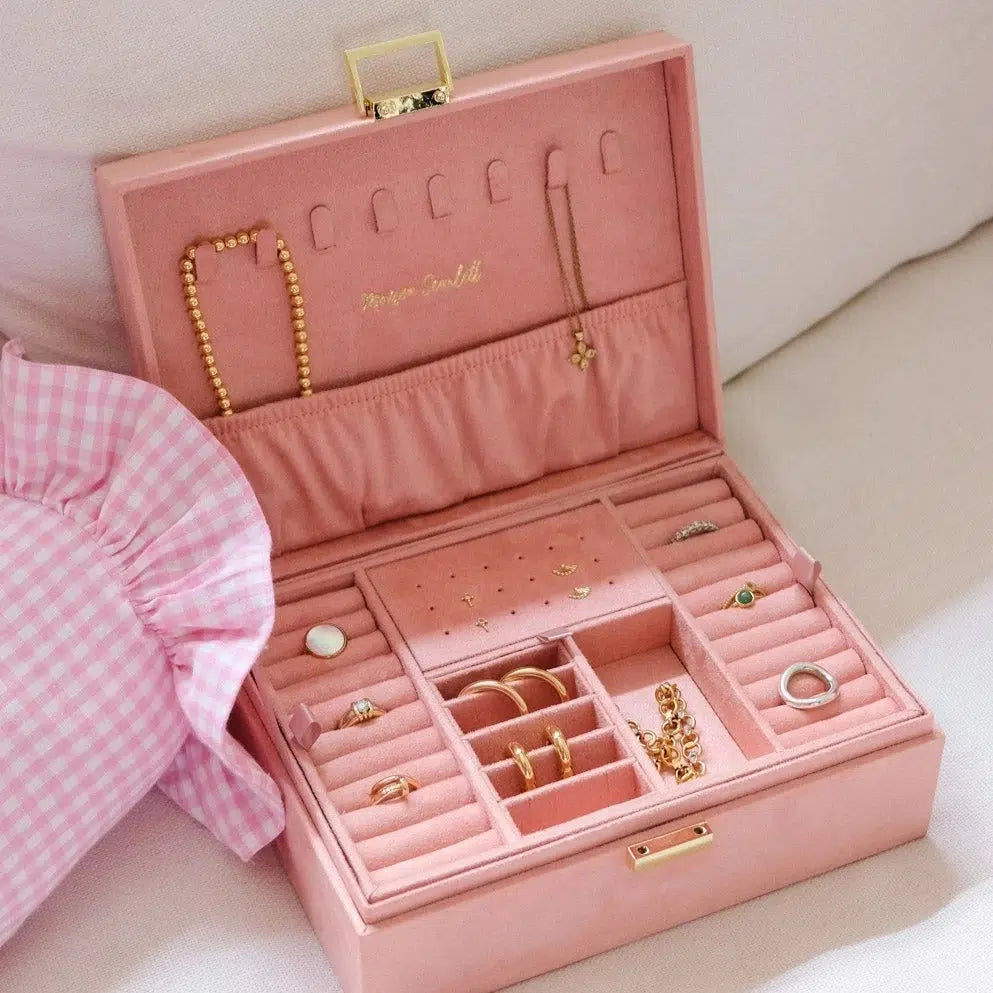 Maison Scarlett Pink Velvet Louise Jewellery Box - w/out drawer-Breda's Gift Shop