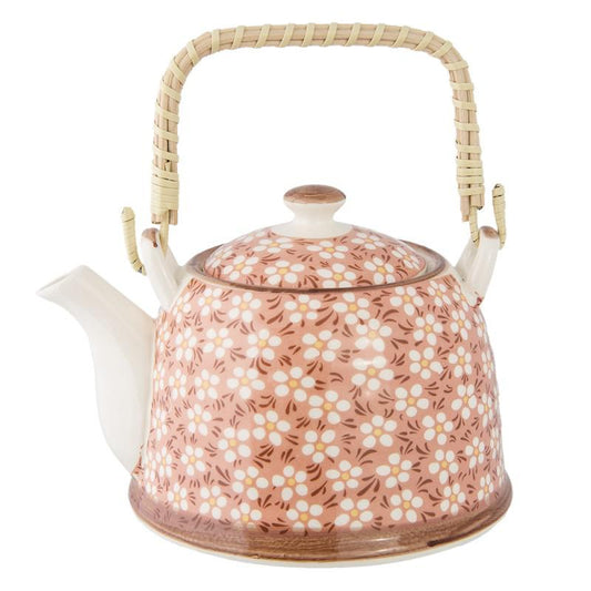 Pink Floral Teapot With Tea Leaves Infuser-Breda's Gift Shop