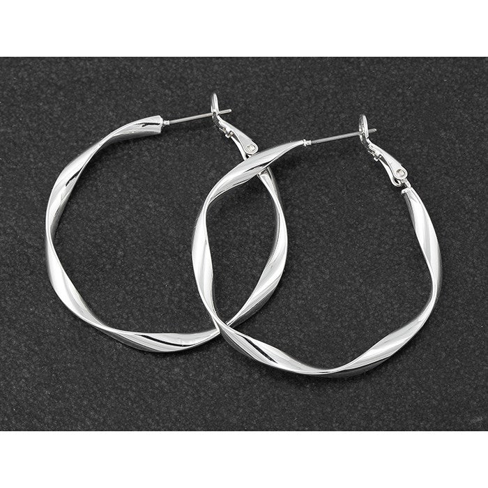 Silver Plated Twisted Hoop Earrings-Breda's Gift Shop