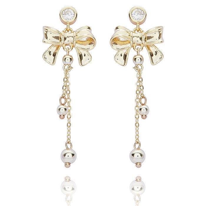 Waterfall Bow Gold Plated Earrings-Breda's Gift Shop