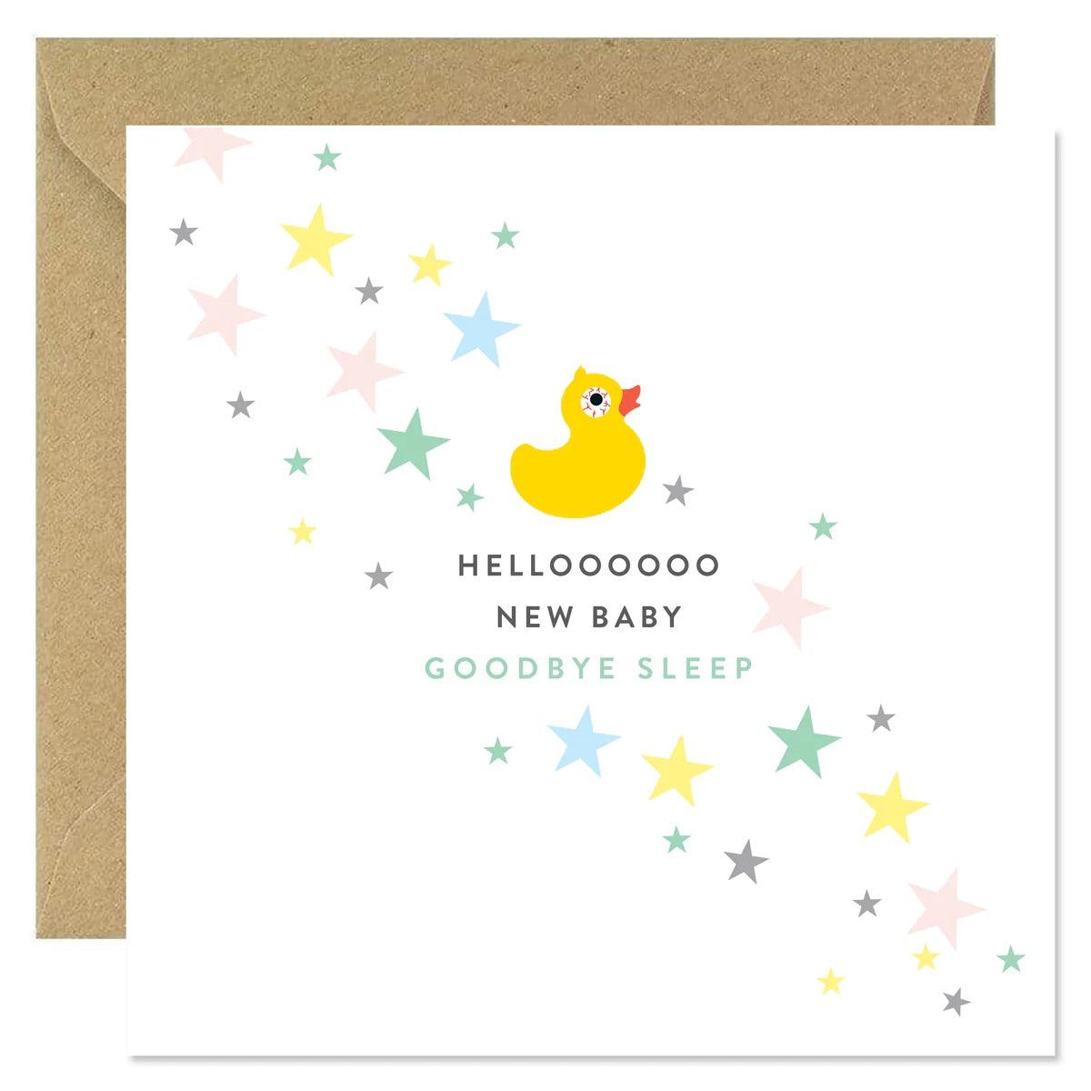 Bold Bunny "Hello New Baby Goodbye Sleep” Greeting Card-Breda's Gift Shop